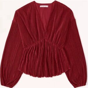 Abercrombie Long-Sleeve Satin Easy Waist Top | Red | XS | EUC